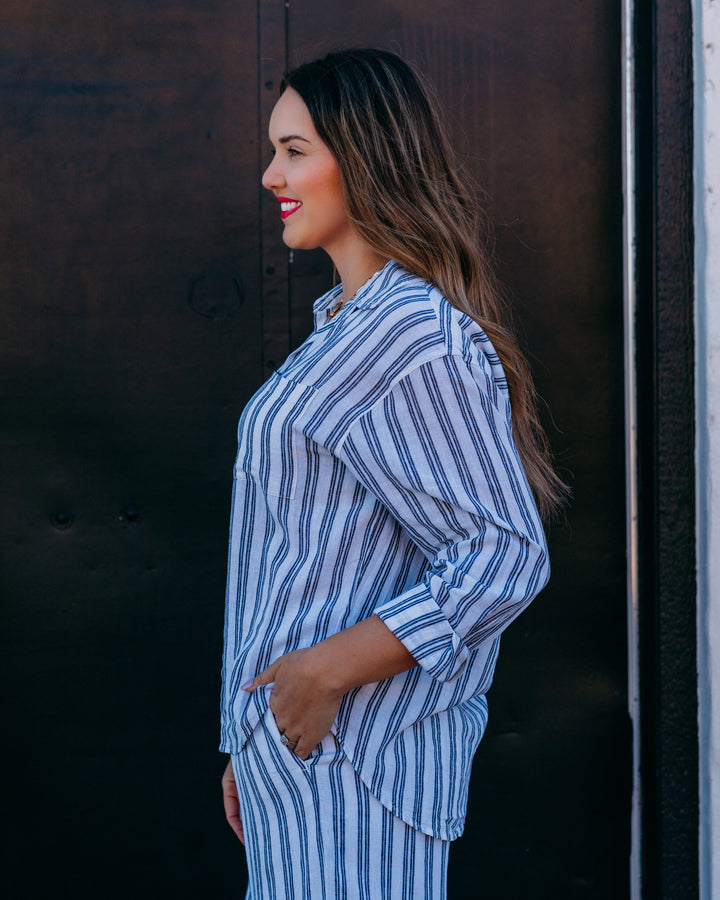 Z Supply: The Perfect Striped Button Up in Tiger Lily (ZT262689) - The Vogue Boutique