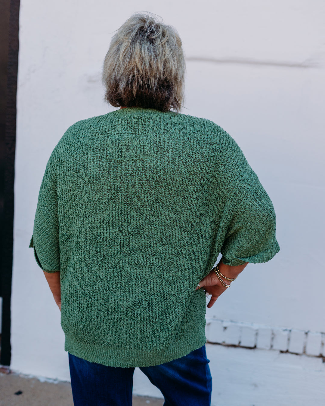 Tru Luxe: Roll Sleeve Crew Neck Sweater in Herb