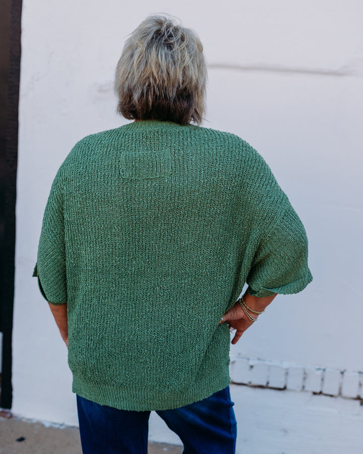 Tru Luxe: Roll Sleeve Crew Neck Sweater in Herb