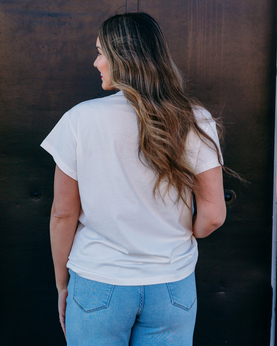 Queen Of Sparkles: White Flower Baseball Tee in White (SP26235) - The Vogue Boutique