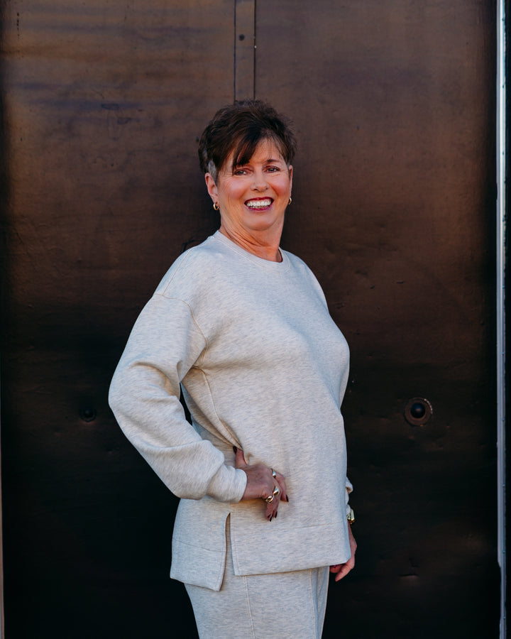Spanx: Brushed AE Crewneck Top in Heather Cream