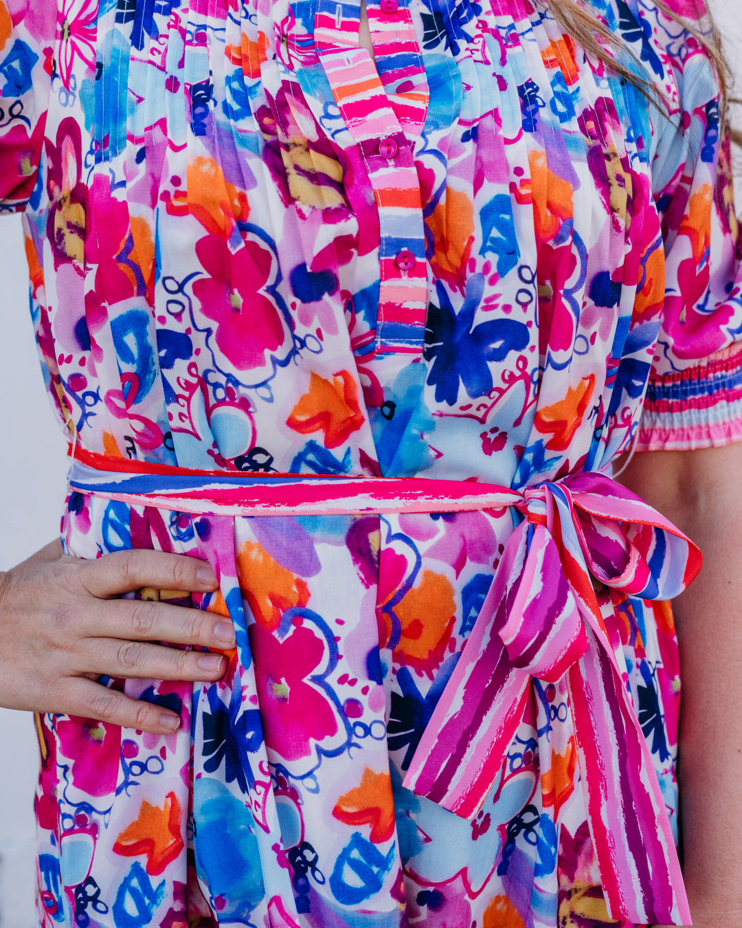 Joy Joy: Pin Tuck Maxi Dress in Studio Bloom (76A7567-B) - The Vogue Boutique