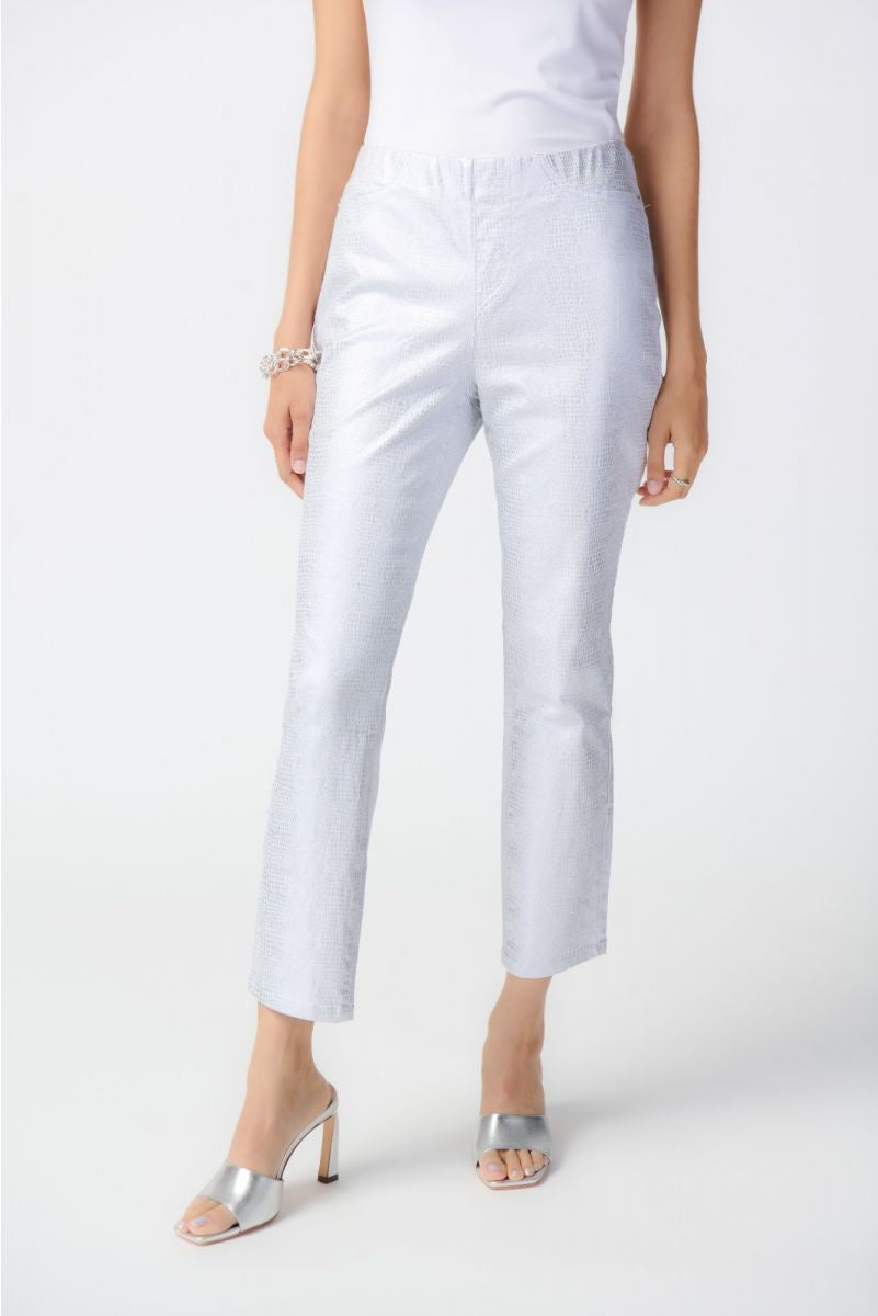 Joseph Ribkoff: White/Silver Metallic Animal Print Pull-On Jeans Style 241932