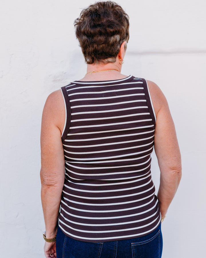 Thread & Supply: Edlin Tank in Brown/White Striped T23338BRTS