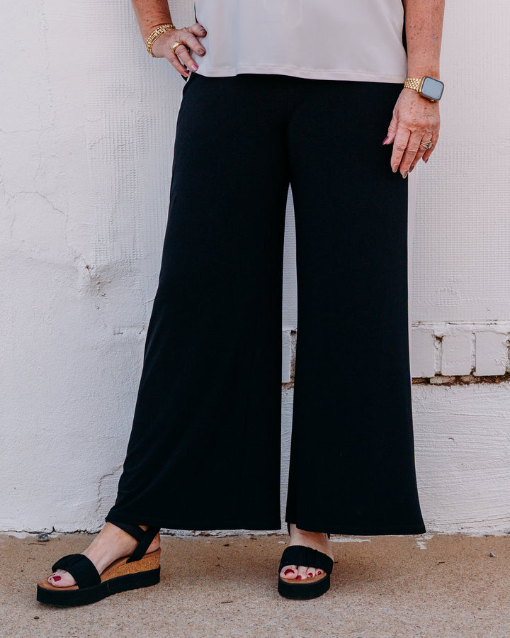 Joseph Ribkoff: Silky Knit Color Block Wide Leg Pull-On Pants (261612) (3882)