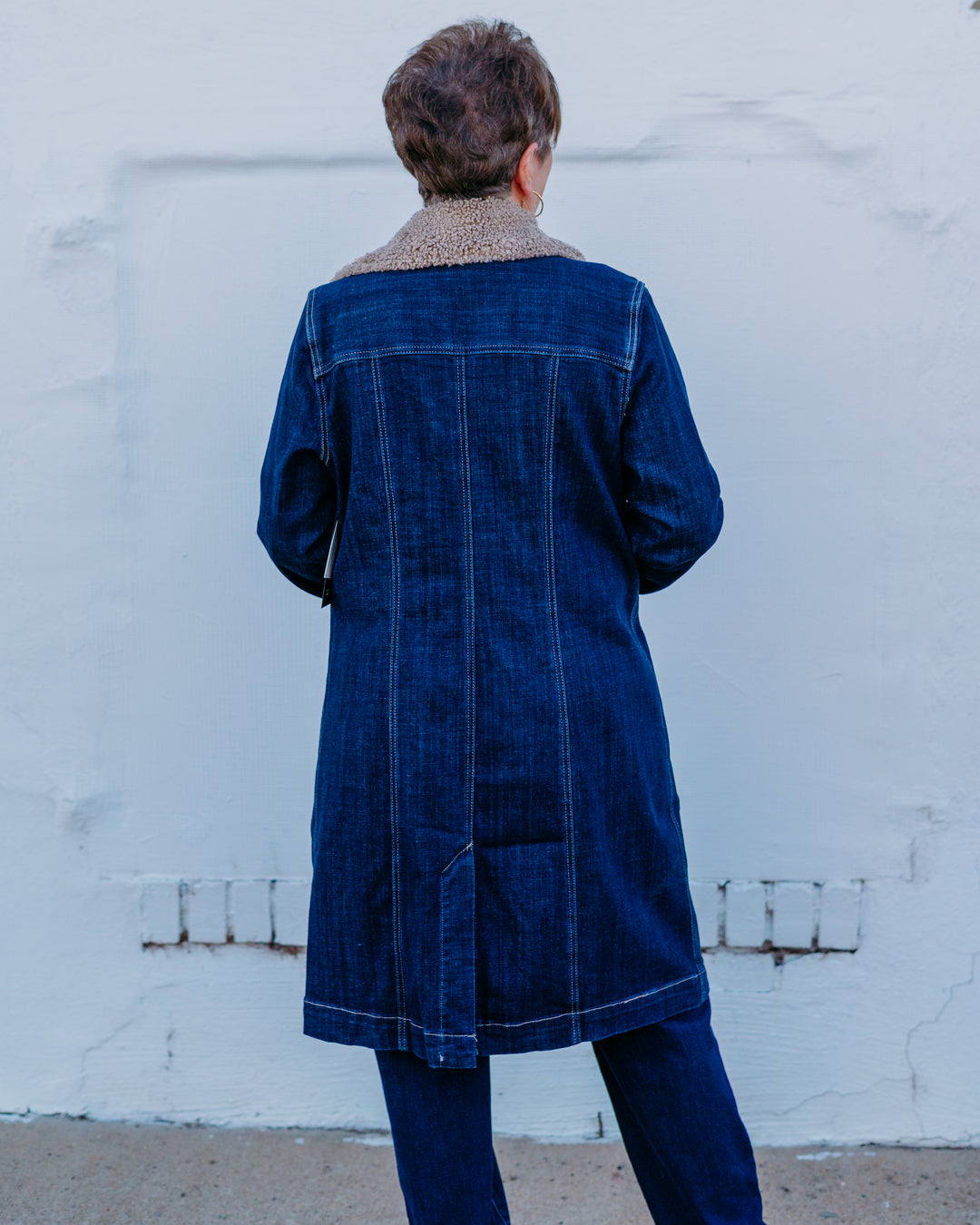 Liverpool: Sherpa Trimmed Notched Collar Jacket 38' in Rinse Wash