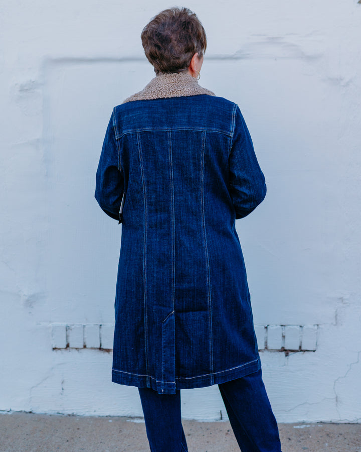 Liverpool: Sherpa Trimmed Notched Collar Jacket 38' in Rinse Wash