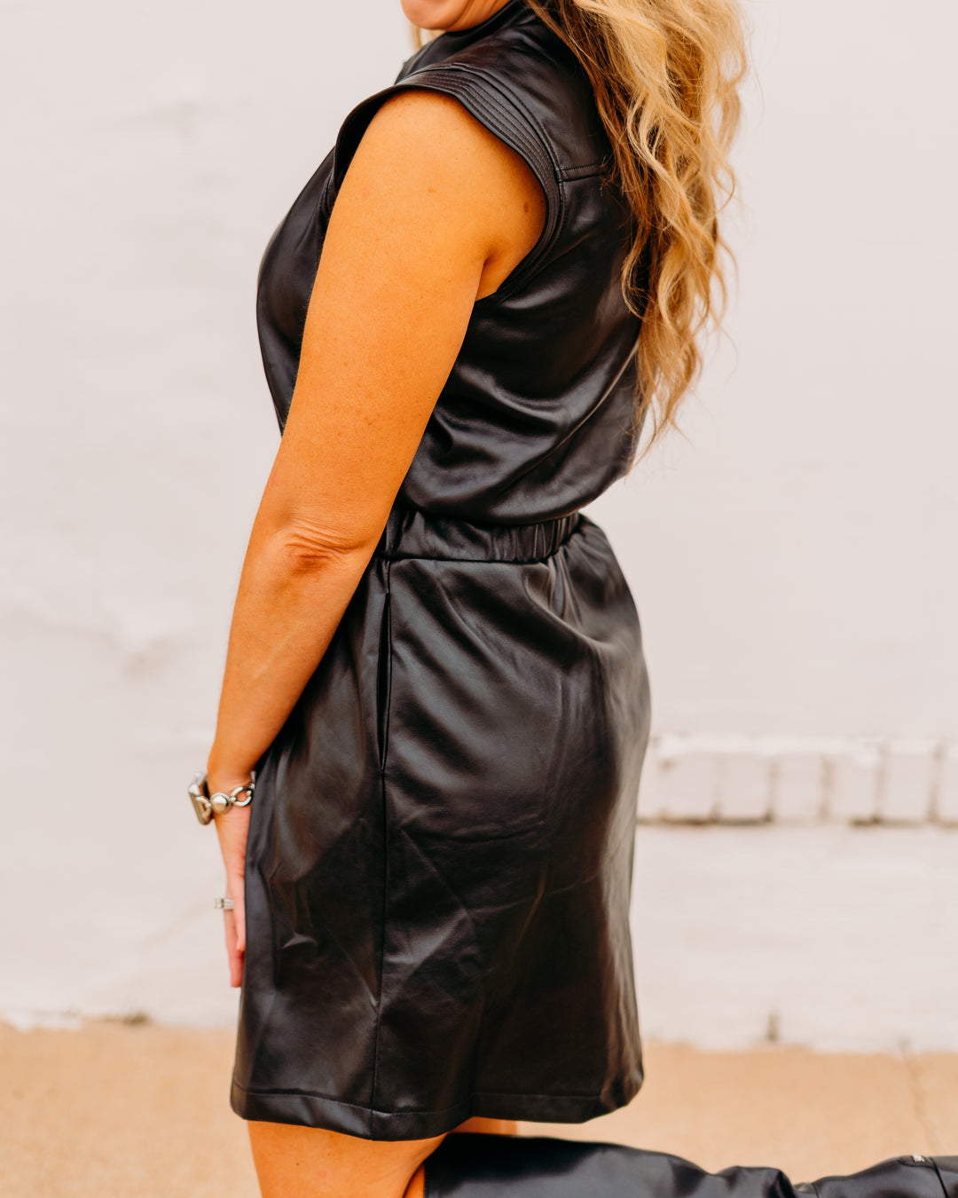 Elan: Black Faux Leather Dress fl50153