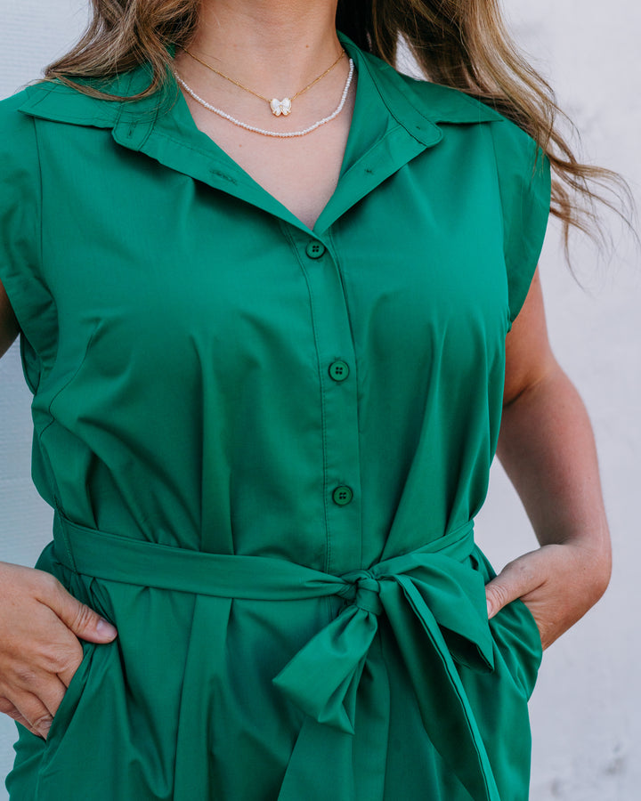 Jade: Round Hem Midi Dress in Green (76A8056) - The Vogue Boutique