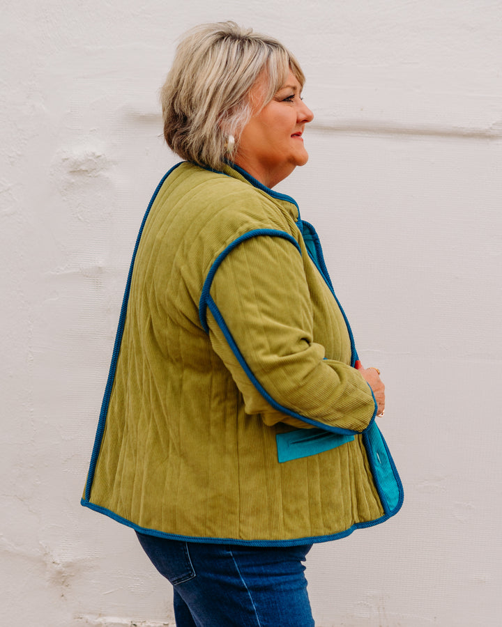 Multiples: Stand Collar Button Quilted Solid Cord Lined in Multi (M45405JM)