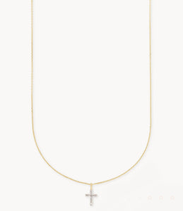 Kendra Scott: Cross 14k Yellow Gold Pendant Necklace in White Diamonds