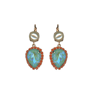 Mariana: Rose Gold Extra Luxurious Pear Halo Leverback Earrings in "Mystical Dusk"