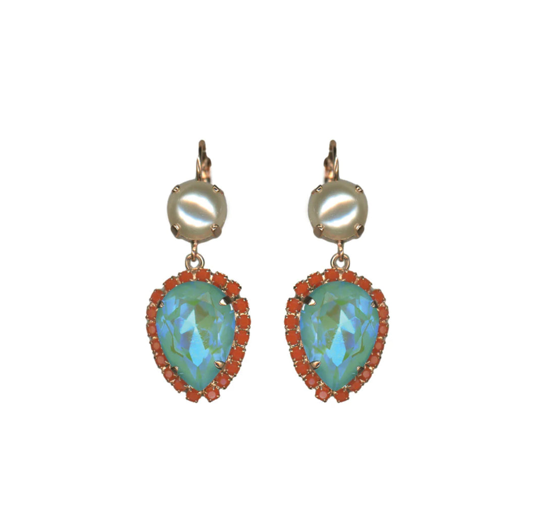 Mariana: Rose Gold Extra Luxurious Pear Halo Leverback Earrings in 