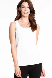 Multiples: Double Scoop Neck Solid Knit Tank Top in White M24110TM