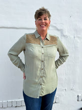 Load image into Gallery viewer, French Dressing Jeans: Embellish Shirt in Sage
