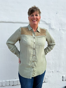 French Dressing Jeans: Embellish Shirt in Sage