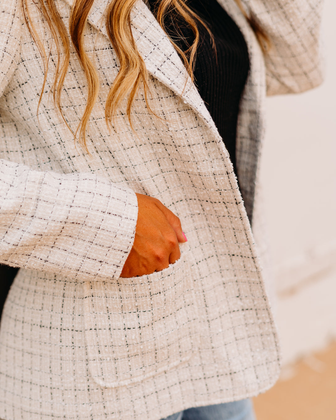 Karen Kane: Tweed Blazer in Black/Off White