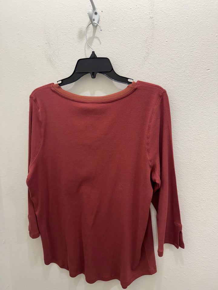 French Dressing Jeans: Rust Red Baby Rib V-Neck 3/4 Sleeve