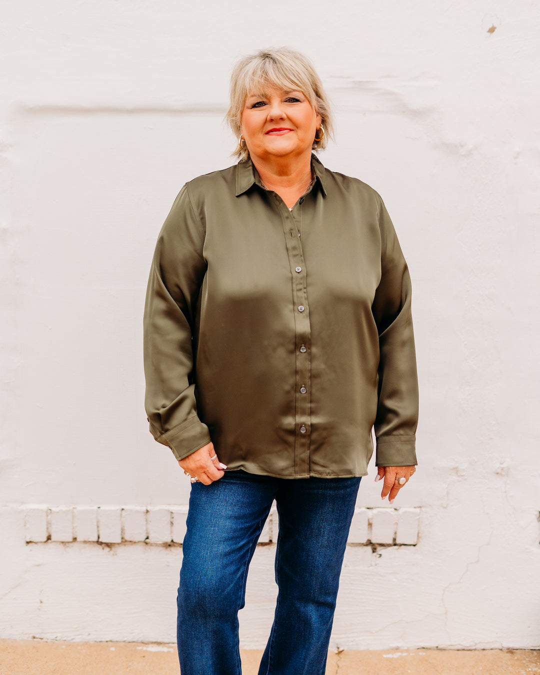 Spanx: Silky Smooth Button Down in Dark Pine