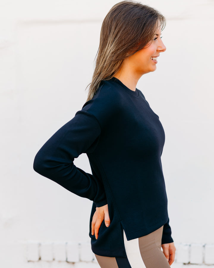 Spanx: Airessentials LS Side Slit Top in Very Black