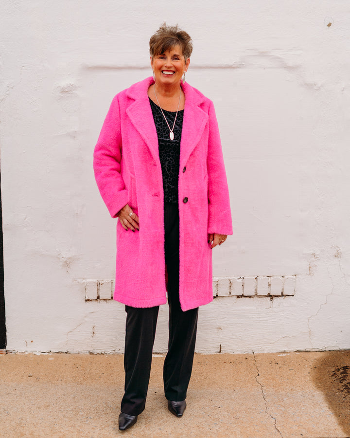 Tribal: Long Sleeve Button Front Coat in Pink Flambe (22850-8303)