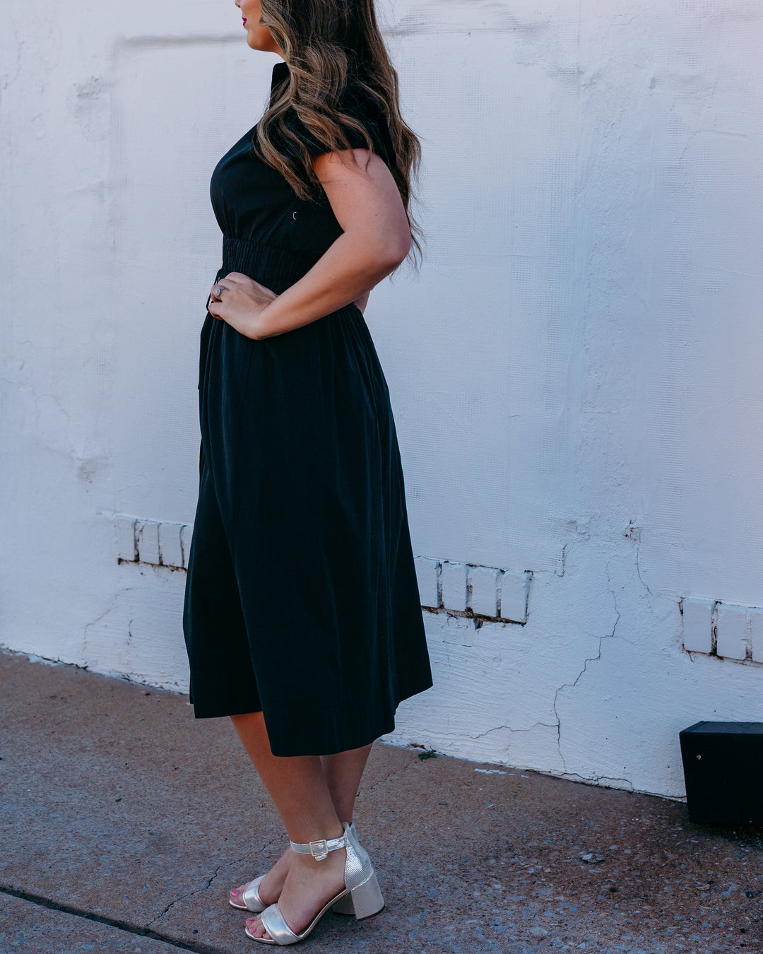 Spanx: Poplin Smocked Midi Shirt Dress in Classic Black (22366R) - The Vogue Boutique