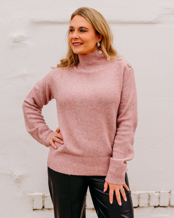 Charlie B: Mock Neck Sweater With Fancy Button at Neck in Primrose