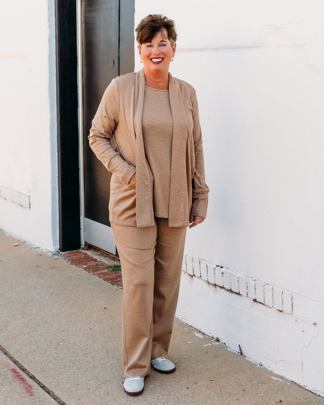 A La Carté: Open Front Cardigan in Camel L35104JM