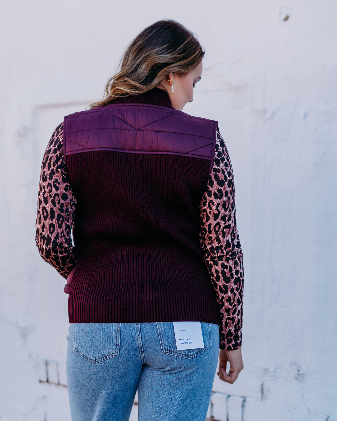 Liverpool: Sleeveless Quilted Front Full Zip Sweater Vest in Wine Berry