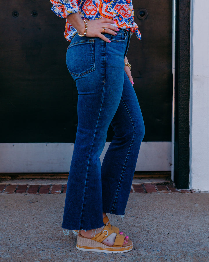 Good American: Soft Tech Good Legs Cropped Mini Boot Jean in Indigo