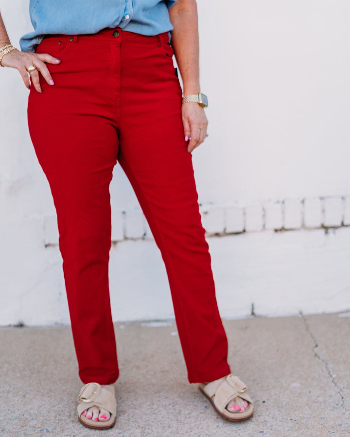Multiples: Zip Front Ankle Jeans in Red(M35711PM)