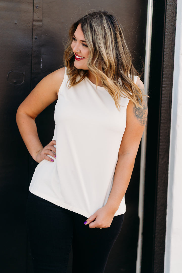 Multiples: Scoop Neck Solid Knit Tank Top M44102TM - 130 Winter White