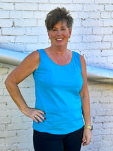 Load image into Gallery viewer, Multiples: Double Scoop Neck Solid Knit Tank Top in Soft Turquoise M14105TM
