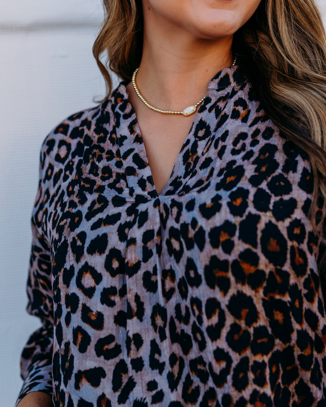 Ivy Jane: Leopard V-neck Linen Top in Grey
