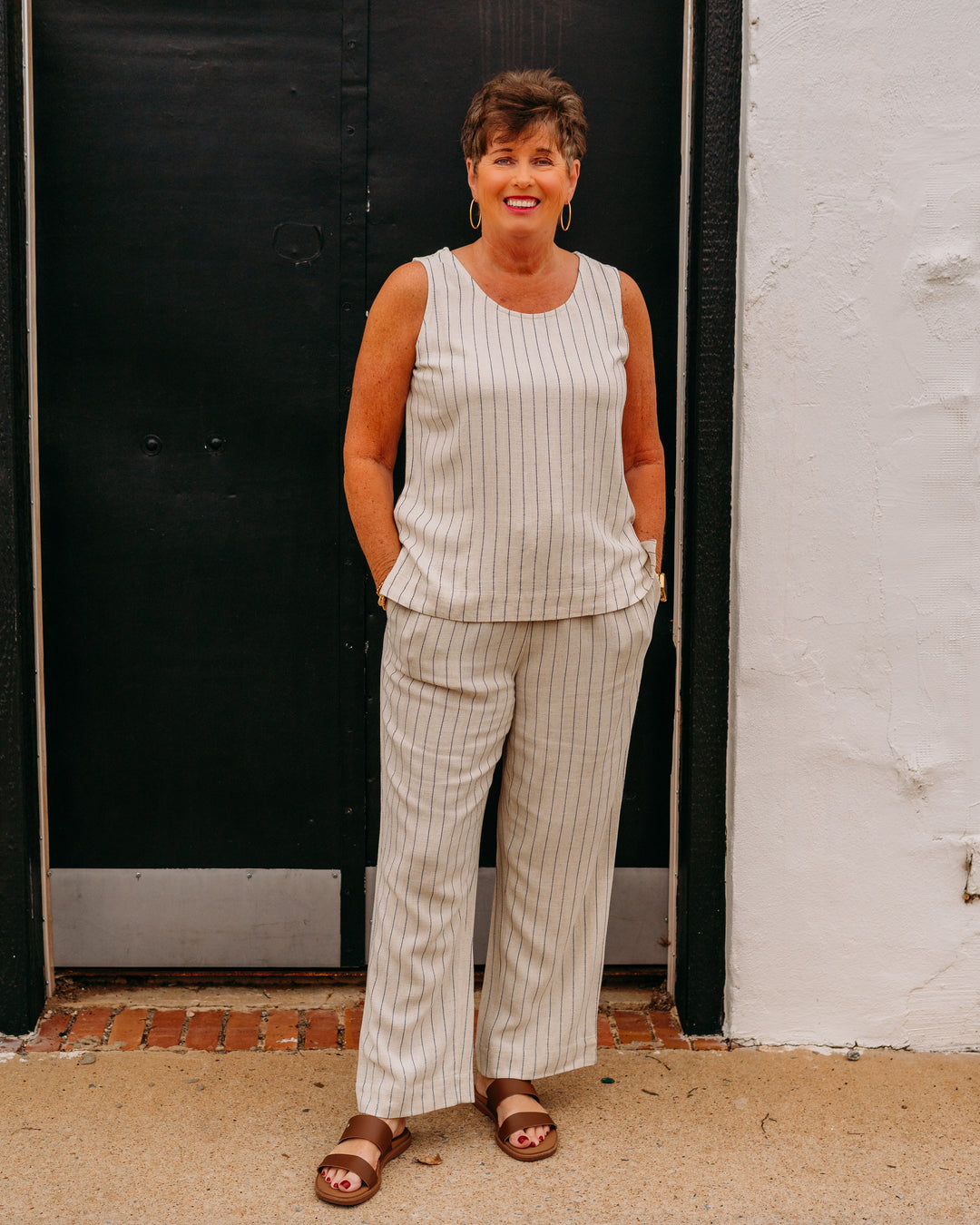 Multiples: Double Scoop Neck Tank in Flax (M26712TM)