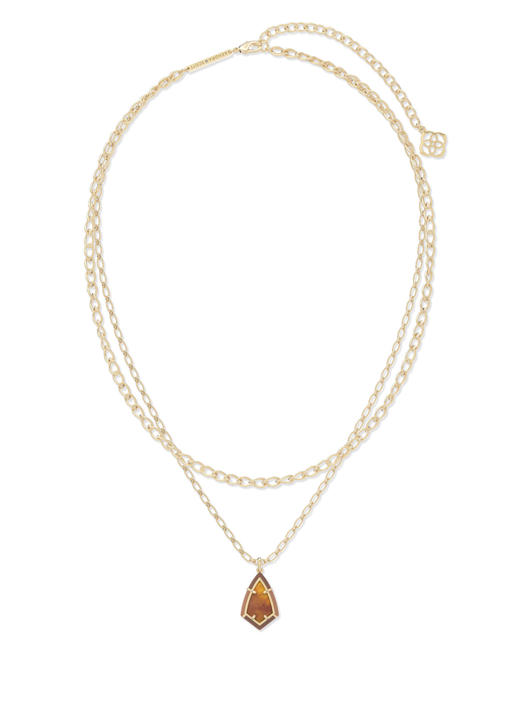 Kendra Scott: Camry Enamel Frame Multi Strand Necklace in Gold Marbled Amber Illusion