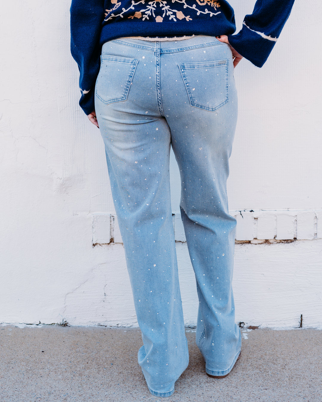 Joseph Ribkoff: Light Blue Denim Classic Wide Leg Stretch Jeans with Crystals Style 252916