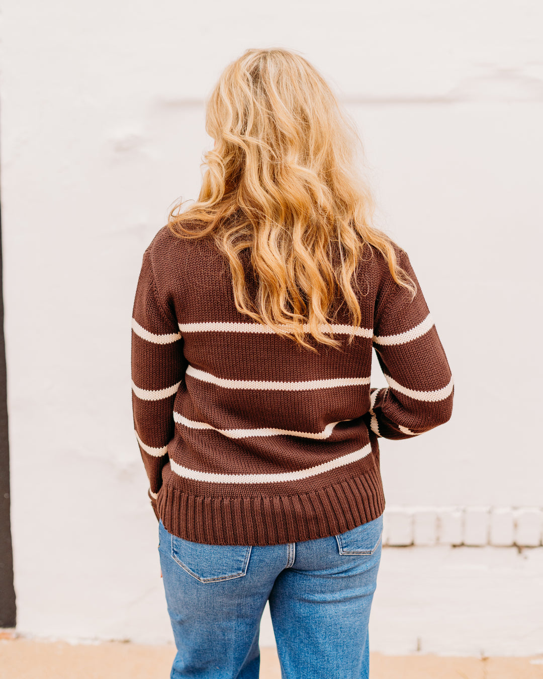 Karen Kane: Stripe Crewneck Sweater in Chocolate 3L89975