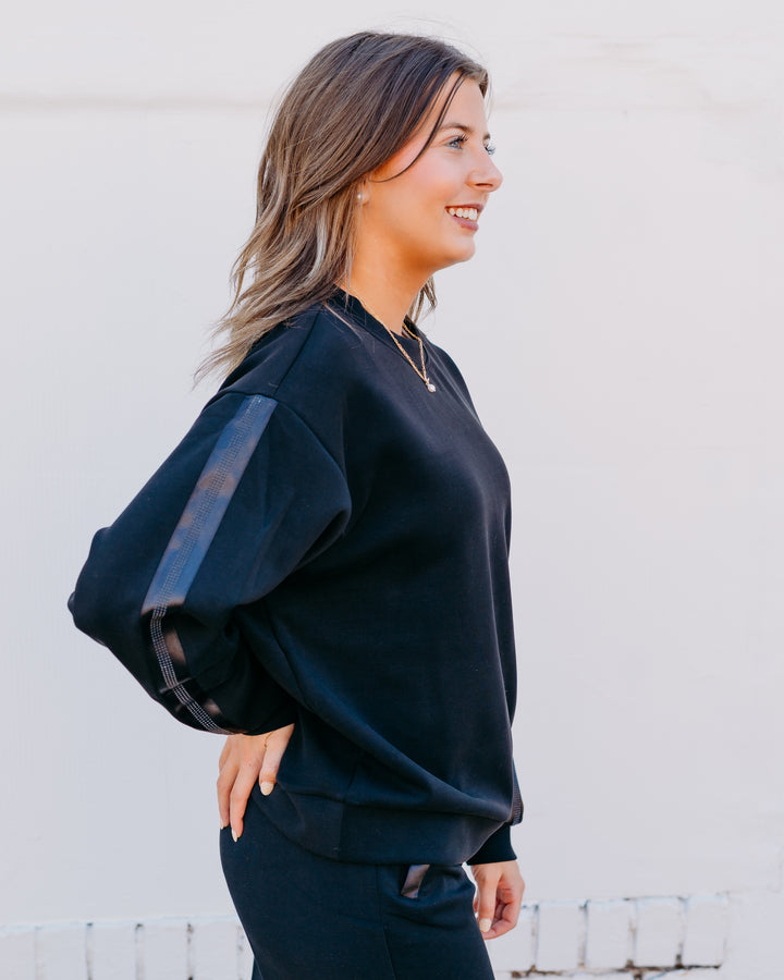 Esqualo: Black Modal Sweatshirt with Rinestone trim(05504)