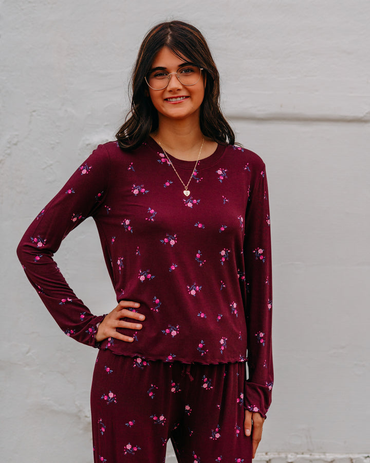 Z Supply: Bella Ditsy Long Sleeve Top in Merlot