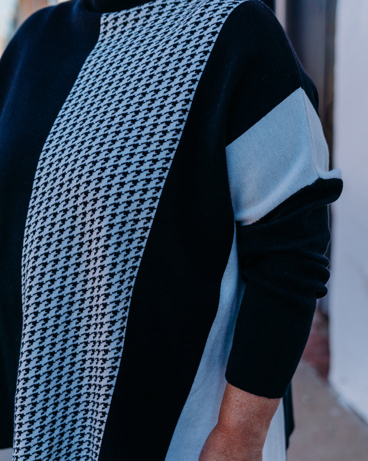 Multiples: (Merry & Bright) Drop Shoulder Mock Neck Knit Top Black/white M45608KM