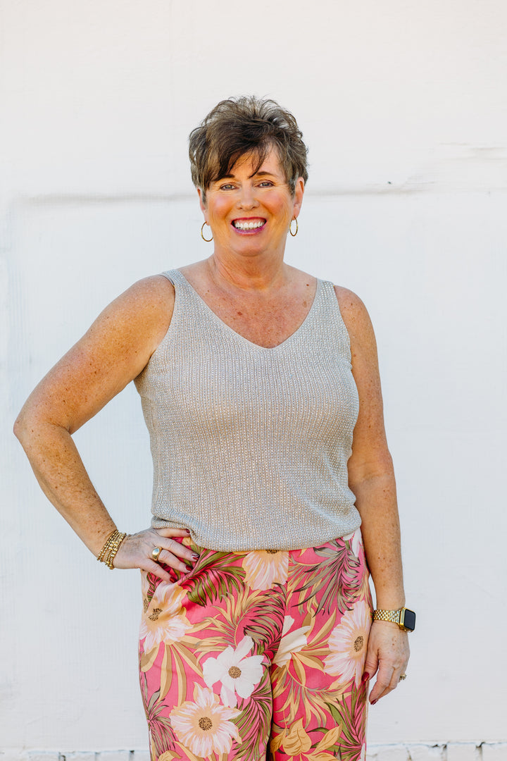 Joseph Ribkoff: Metallic Knitted Camisole with Rhinestones - 252915