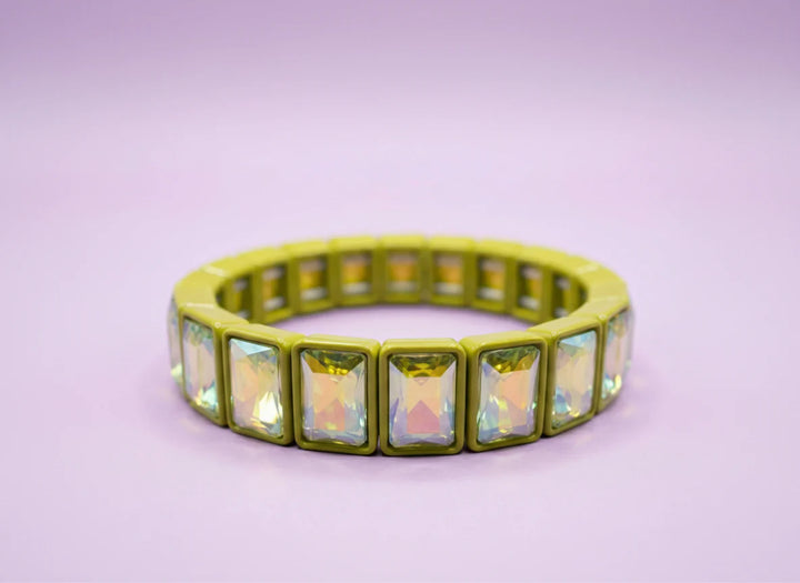 Taylor Elliott: Enamel Stretch Bracelet Rectangle Gems Estelle in Green (B-81)