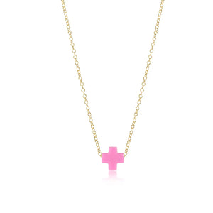 Enewton: Egirl 14” Necklace Gold Signature Cross in Bright Pink