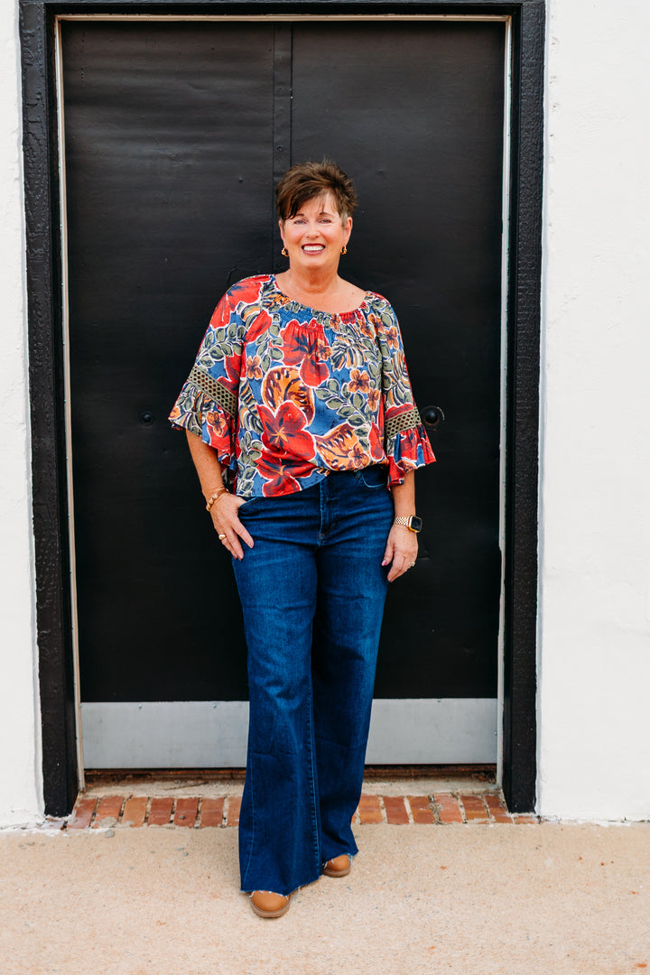 Multiples: (Bohemian Rhapsody)  3/4 Flounce Raglan Sleeve Elastic and Shirred neck (M35504TM)