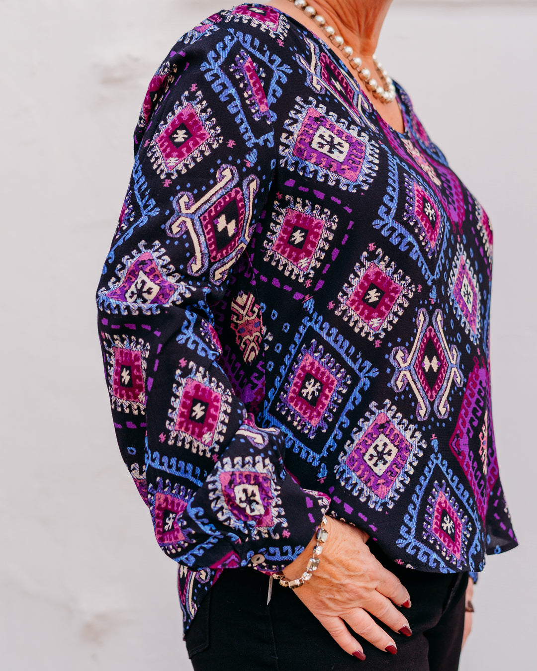 Karen Kane: Long Sleeve Scoop Neck Blouse in Print
