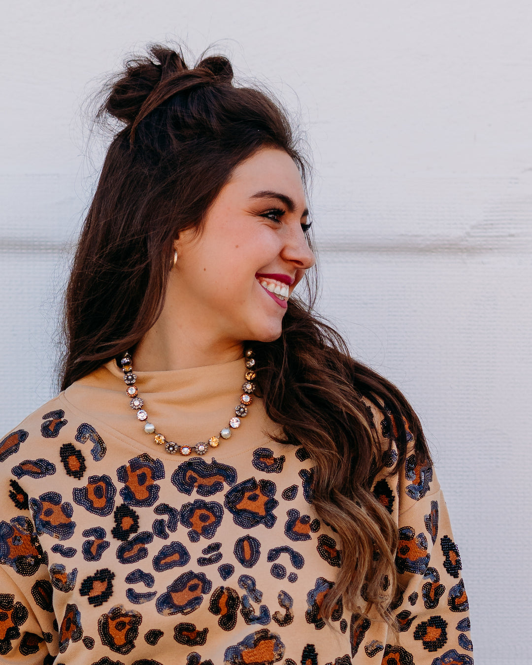 Queen of Sparkles: Tan, Brown, & Black Leopard Mock Neck Sweatshirt