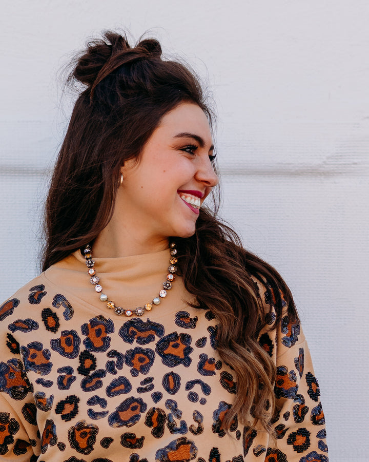 Queen of Sparkles: Tan, Brown, & Black Leopard Mock Neck Sweatshirt
