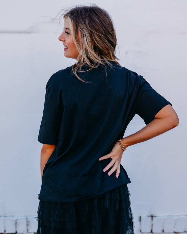 Elan: Black Rhinestone Collar Tee tee11562