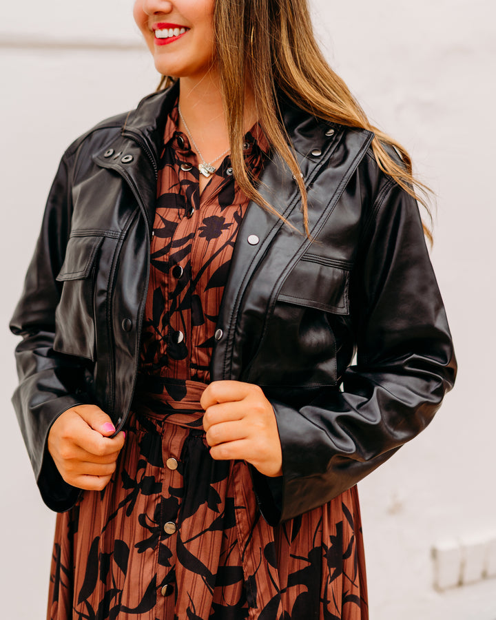 Elan: Black Faux Leather Jacket fl8258